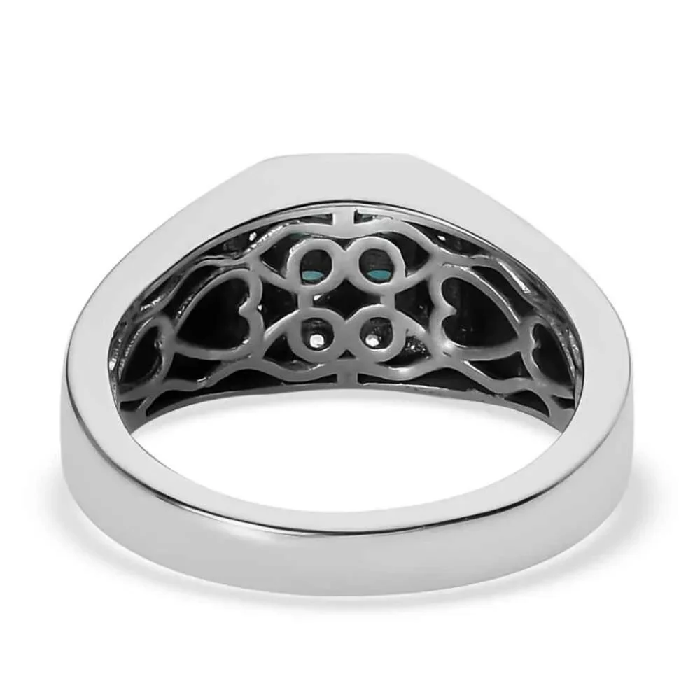 AAA Grandidierite and White Zircon Men's Ring in Platinum Over Sterling Silver